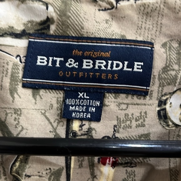 Bit & Bridle Shirt Men Large Tall LT Button-down Fishing Gear Print Short Sleeve - Picture 3 of 7